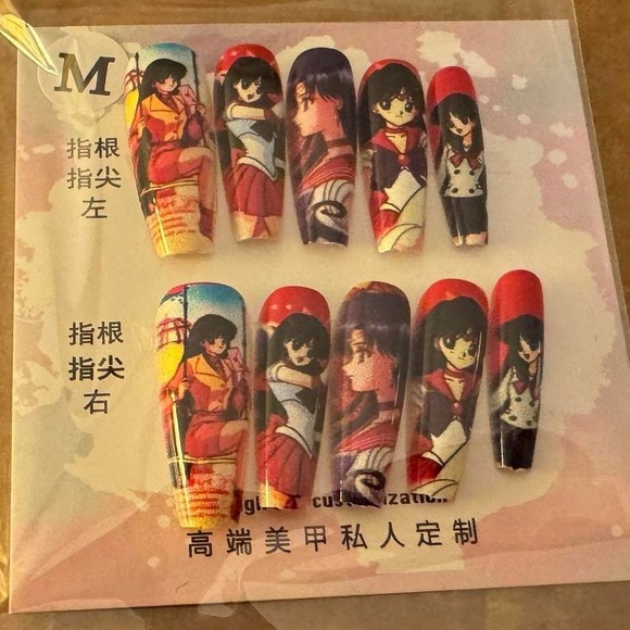 Anime Press On Nails Sailor Mars Inspired Fake Nail Set Medium - Picture 1 of 1